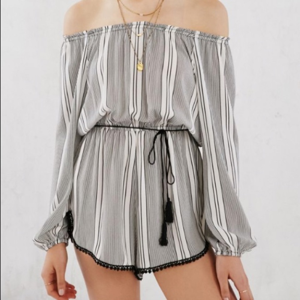 UO Ecote Stripe Off-The-Shoulder Romper